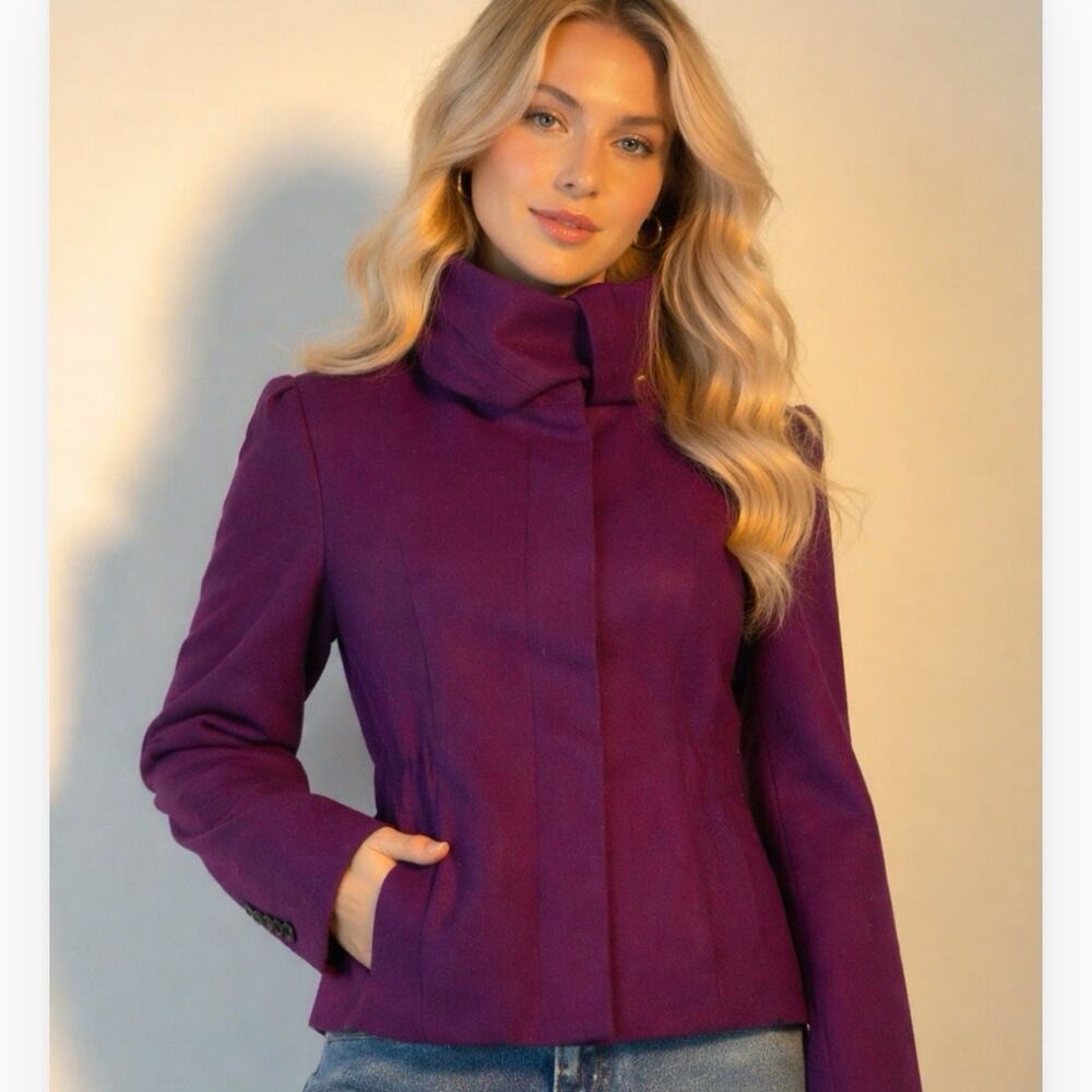 Dalia Collection NWT New Purple Wool Short Fitted Jacket Coat 8 M